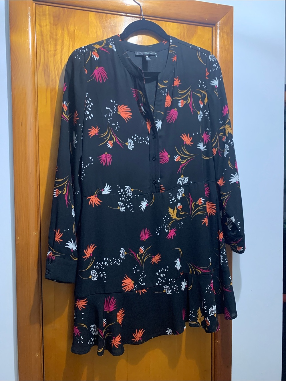 Aqua Black Floral Womens Dress